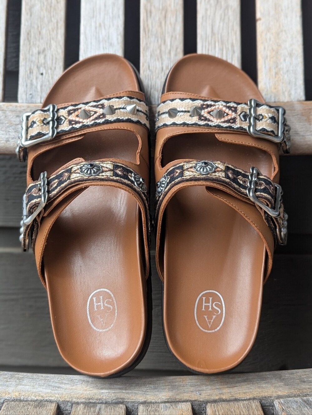 Ash Ulysses Sandals Slide Studded Embroidered Leather Buckled Size 40